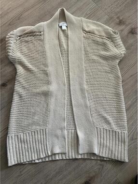 LOFT Short Sleeve Beige Open Front Open Knit Cardigan Sz Medium